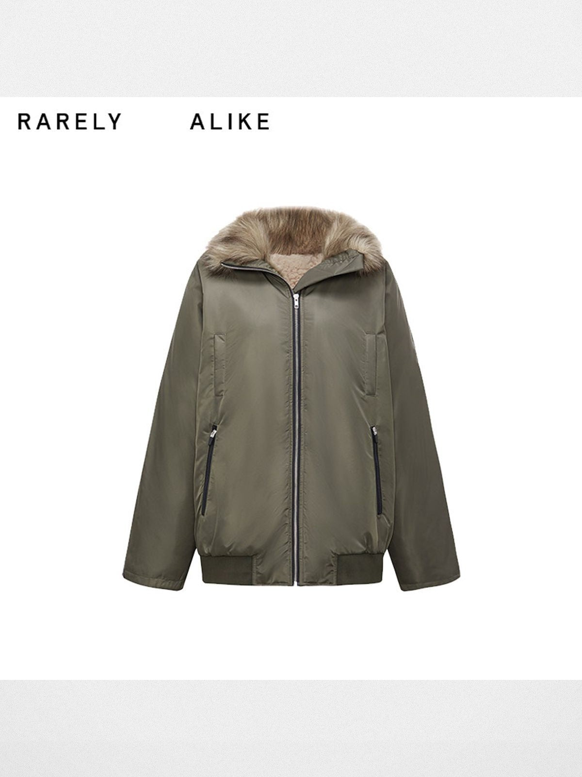 RARELY ALIKE Faux Fur Lined Nylon Bomber in Olive