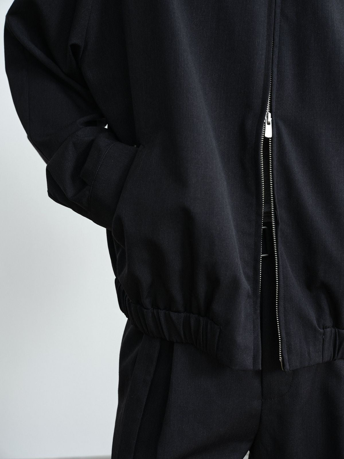 ROYA Curved Sleeve Merino Wool Jacket in Black - On Model