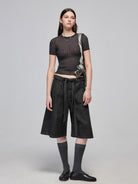 Simple Project Distressed Ribbed Knit Top in Black - On Model