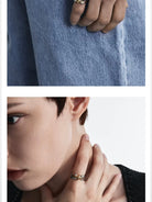 BLACKHEAD Structural Two Tone Star Ring in Gold - On Female Model