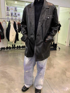 NeverSeez Thinsulate Padded Faux Leather Coat in Black - On Male Model