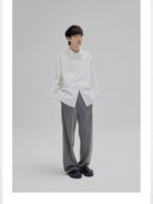 NANS Curved Seam Cotton Blend Shirt in White - On Model