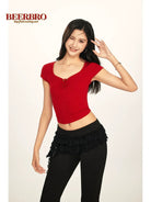 BeerBro Twist Front Ruched Tee in Red - On Model