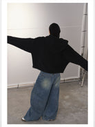 Alright then Oversized Teddy Fleece Hoodie in Black - On Model