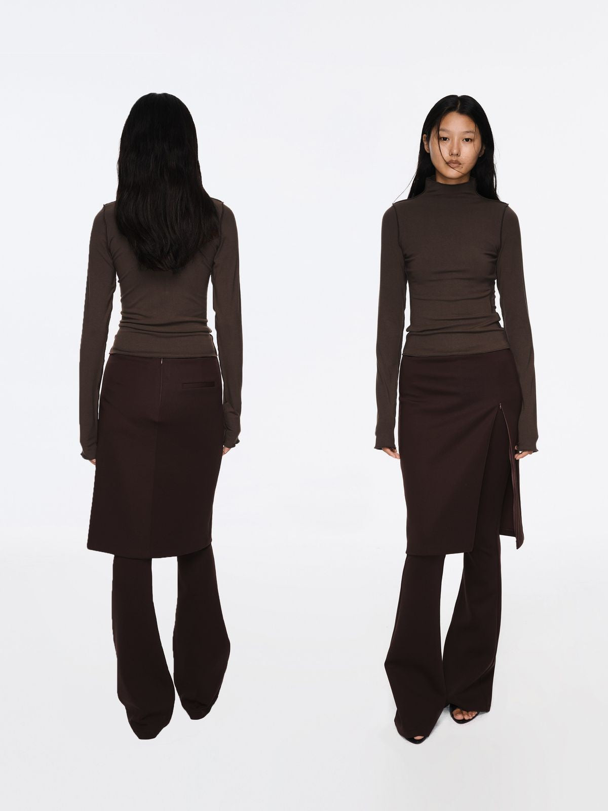 RARELY ALIKE Faux Two Piece Knit Skort in Brown - On Model