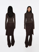 RARELY ALIKE Faux Two Piece Knit Skort in Brown - On Model
