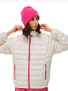 FPA Contrast Zip Down Puffer in White - On Female Model