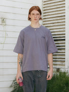 SOD Online Store Deconstructed Panel Cotton T Shirt in Purple - On Model