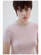 Simple Project Merino Wool Blend Crewneck T Shirt in Pink - On Model