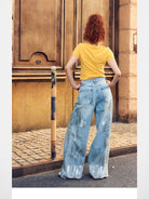 BeerBro Distressed Dirty Wash Relaxed Jeans in Blue - On Model