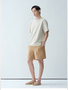 ROYA Modal Wool Blend Air Layer Tee in Beige - On Model