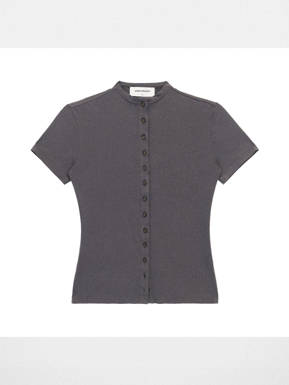 Simple Project Tencel Wool Button Front Tee in Charcoal