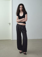 RARELY ALIKE Cup Neck Fitted T Shirt in Black - On Model