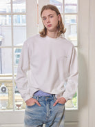 VLABMADE Boxy Cotton Long Sleeve T Shirt in White - On Model