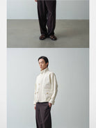 ROYA Water Repellent Twill Harrington in White - On Model