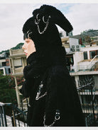 CFIERCE Pierced Plush Bunny Hooded Scarf in Black