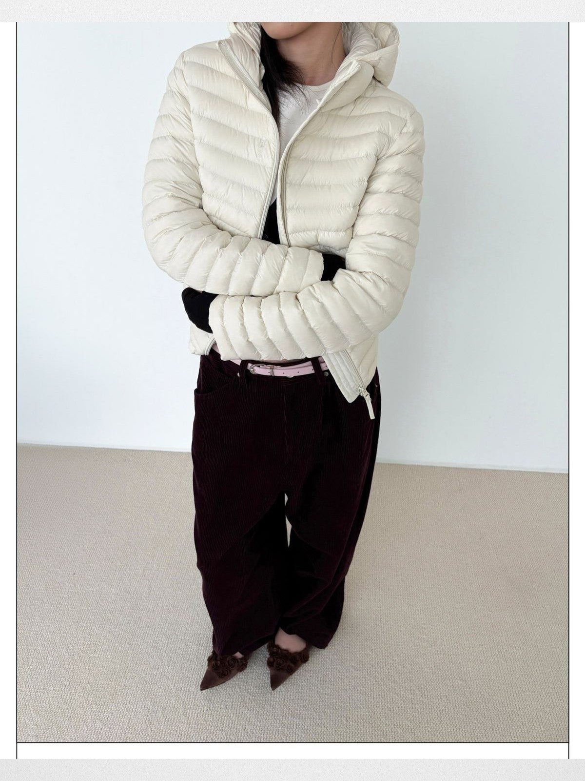 RARELY ALIKE Detachable Hood Down Puffer in White - On Model