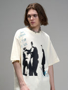 LOSTCTRL Mohe Ballroom Washed Graphic Tee in White - On Male Model
