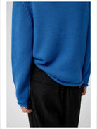 Simple Project Rolled Hem Shepherd Sweater in Blue - On Male Model