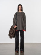 RandomPiece Letter Print Cotton T Shirt in Gray - On Model