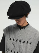 Simple Project Windmill Paneled Newsboy Cap in Black - On Male Model