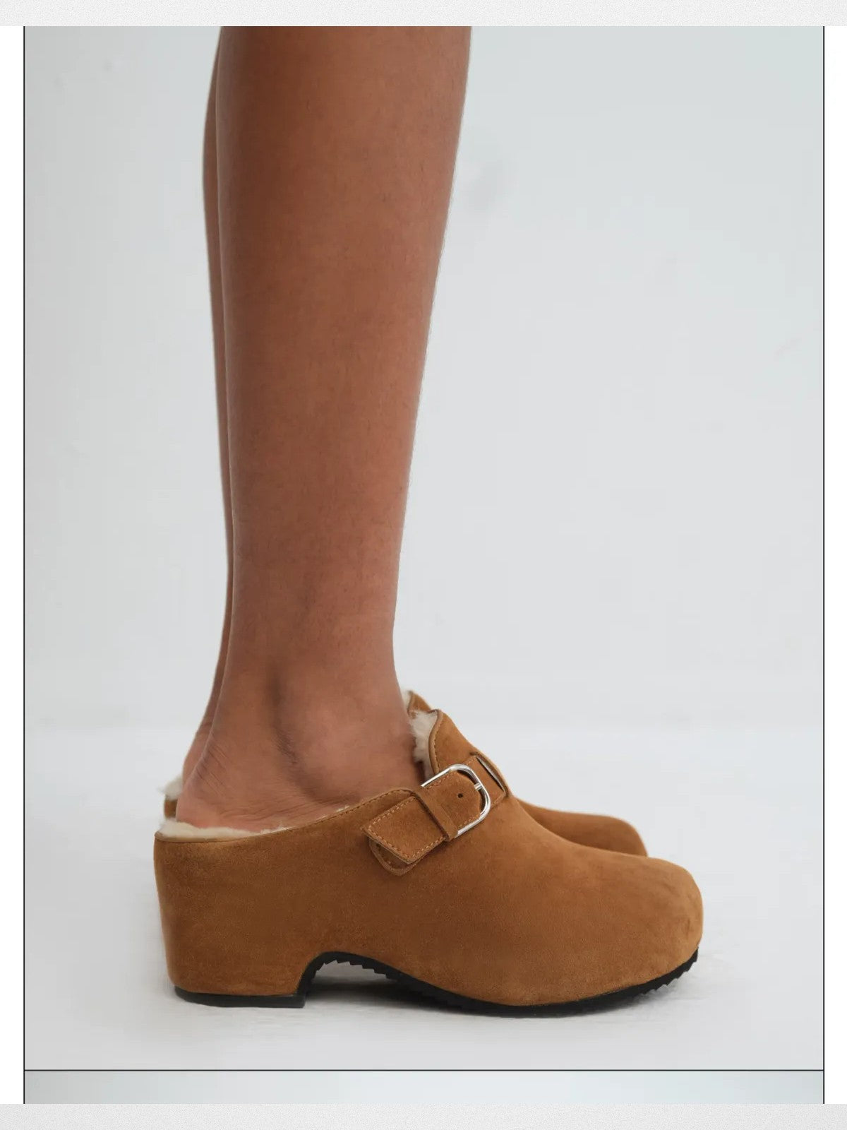 Rarely Alike IZZY Buckle Platform Clogs in Tan - On Model