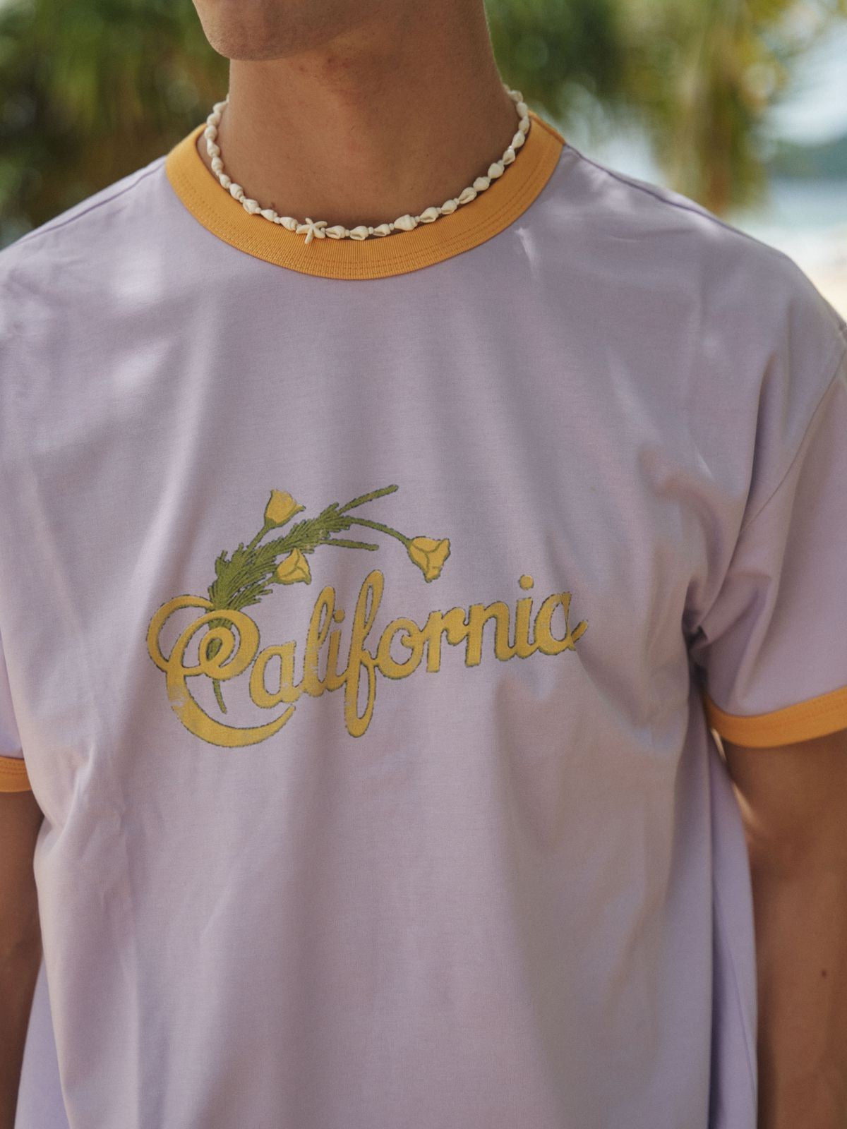 Retro 21 California Graphic Ringer T Shirt in Lavender - On Model