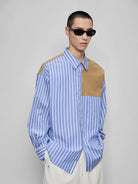 NANS Contrast Panel Oversized Cotton Shirt in Blue