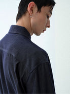 ROYA Silk Blend Denim Style Blouson in Blue - On Model