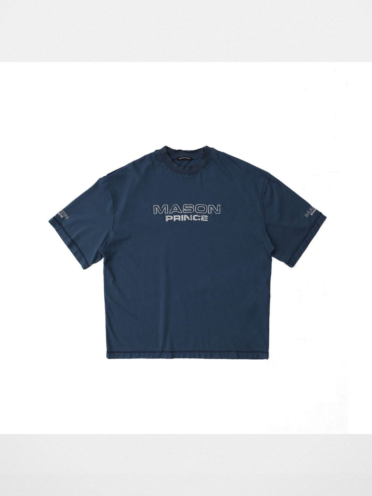 MasonPrince Embroidered Double Collar Tee in Navy Blue