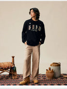 MEDM Ethnic Patchwork Long Sleeve Tee in Black - Lifestyle