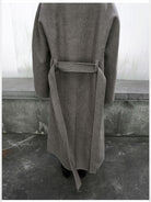 RandomPiece Wool Camel Hair Stand Collar Coat in Beige - On Model