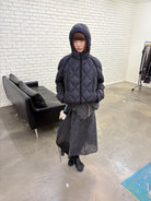 NeverSeez Diamond Quilted Down Puffer in Black - On Model