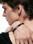 BLACKHEAD Logo Tag Stone Bead Chain Bracelet in Black - On Male Model