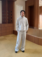TRIANGLE PROJECT Brushed Cotton Wide Leg Sweatpants in Gray - On Male Model