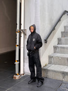 SOD Waxed Leather Buckle Jeans in Black - On Model