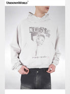 UNKNOWNWORLD Distressed Punk Print Hoodie in Gray - On Model