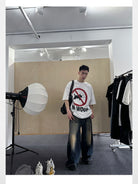 TRIANGLE PROJECT No Woo Graphic Heavyweight T Shirt in White - On Model