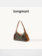 Songmont Monogram Canvas Leather Hobo in Brown