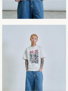 SWFI Distressed Graphic Single Stitch Tee in White - On Model