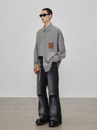 NANS Oversized Shirt with Leather Patch in Gray - On Male Model