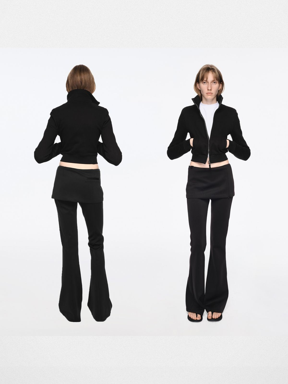 RARELY ALIKE Split Skirt Knit Flared Pants in Black - On Model