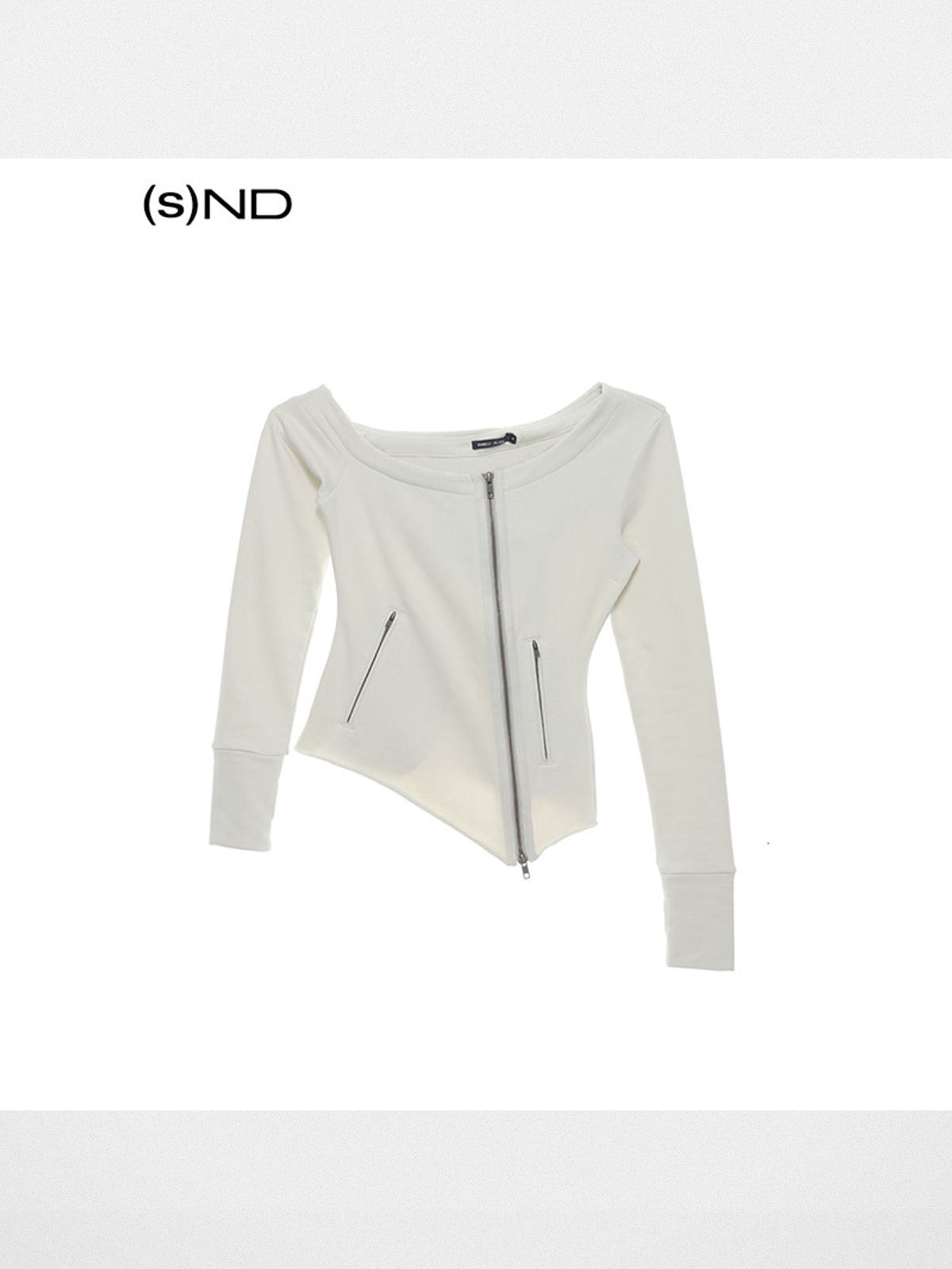 RARELY ALIKE Asymmetric Zip Off Shoulder Sweatshirt in White