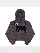 CFIERCE Heart Print Cat Ear Zip Hoodie in Gray