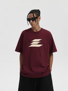 LOSTCTRL Heavyweight Cotton Graphic Tee in Burgundy - On Model