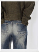 RARELY ALIKE Washed Low Rise Straight Jeans in Blue - On Model