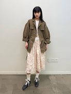 NeverSeez Washed Cotton Workwear Jacket in Brown - On Female Model