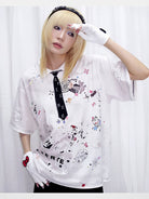 CFIERCE Sticker Print Polo with Embroidered Tie in White - On Model