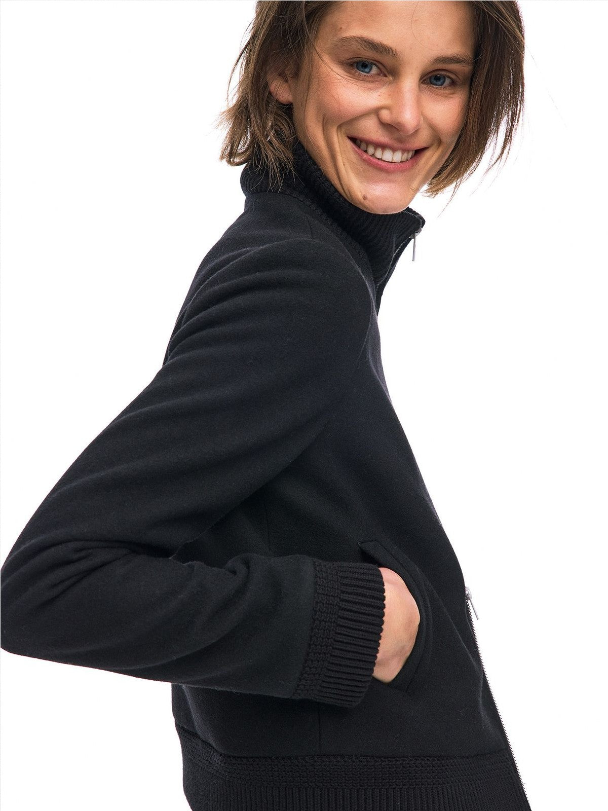 Alright then Lamb Wool Blend Double Zip Jacket in Black - On Model