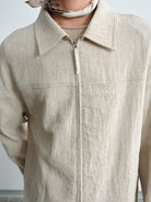 ROYA Oatmeal Textured Ramie Jacket in Oatmeal - On Female Model